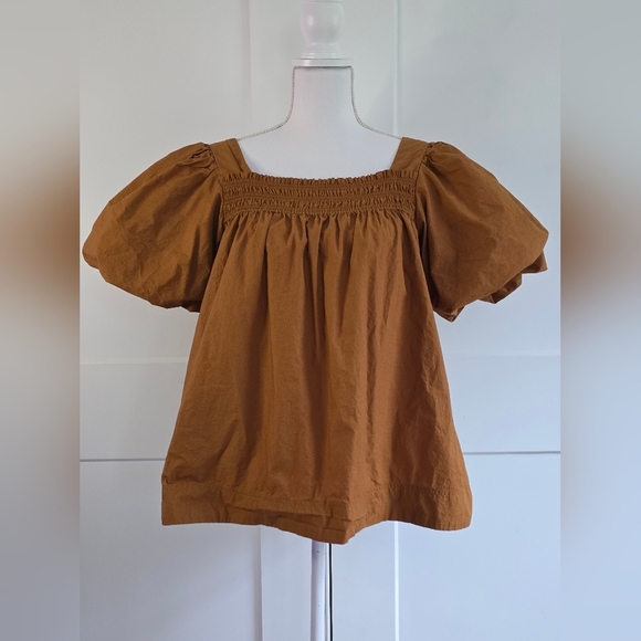 Maeve By Antropologie Women's Brown Puff Sleeve Top - Picture 5 of 15